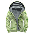 Green Hemp Leaves Pattern Print Sherpa Lined Zip Up Hoodie