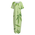 Green Hemp Leaves Pattern Print Short Sleeve Long Nightdress