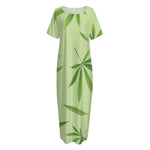 Green Hemp Leaves Pattern Print Short Sleeve Long Nightdress