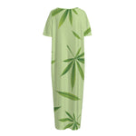 Green Hemp Leaves Pattern Print Short Sleeve Long Nightdress