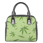Green Hemp Leaves Pattern Print Shoulder Handbag