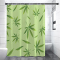 Green Hemp Leaves Pattern Print Shower Curtain