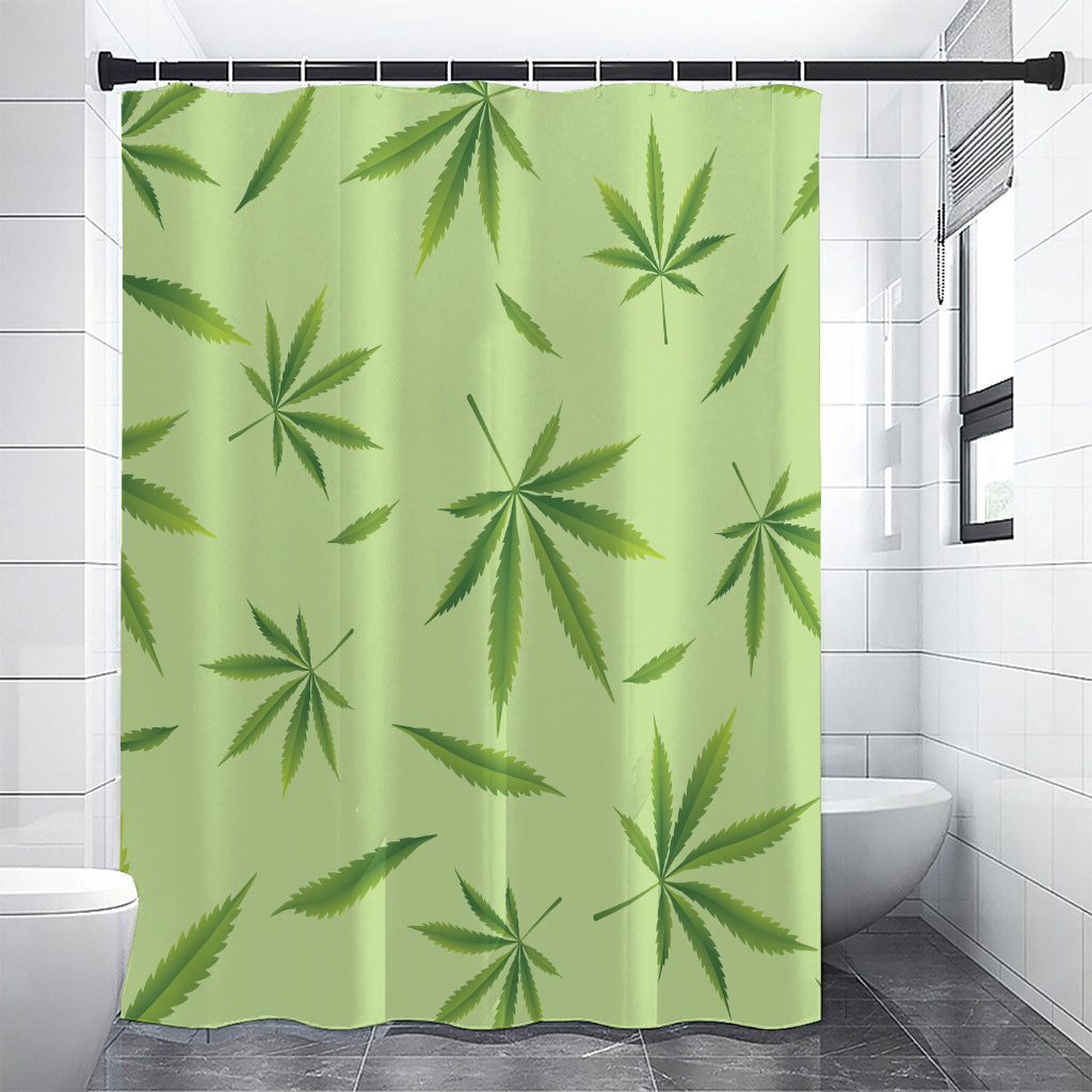 Green Hemp Leaves Pattern Print Shower Curtain