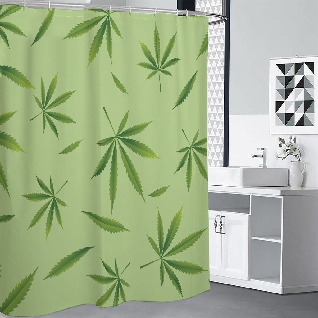 Green Hemp Leaves Pattern Print Shower Curtain