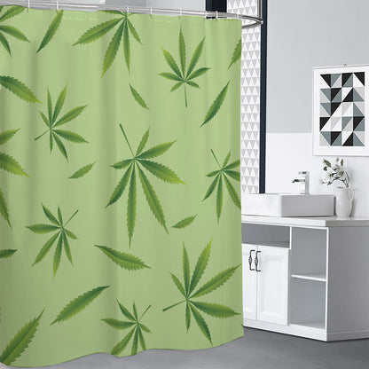 Green Hemp Leaves Pattern Print Shower Curtain