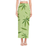 Green Hemp Leaves Pattern Print Side Slit Maxi Skirt