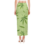 Green Hemp Leaves Pattern Print Side Slit Maxi Skirt