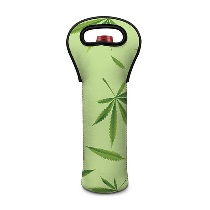 Green Hemp Leaves Pattern Print Single Neoprene Wine Tote