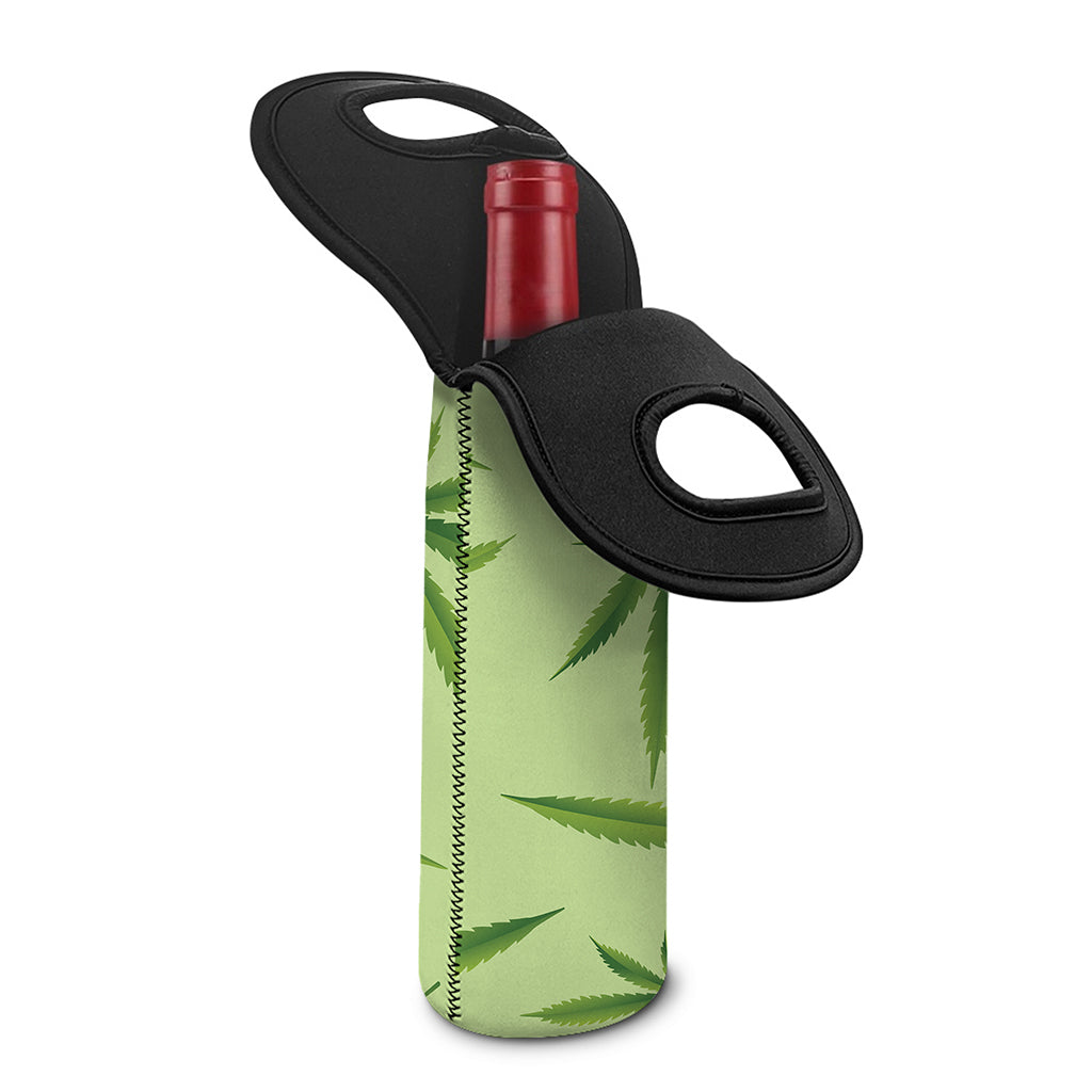 Green Hemp Leaves Pattern Print Single Neoprene Wine Tote