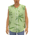 Green Hemp Leaves Pattern Print Sleeveless Baseball Jersey