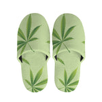 Green Hemp Leaves Pattern Print Slippers