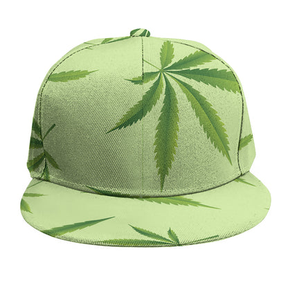 Green Hemp Leaves Pattern Print Snapback Cap