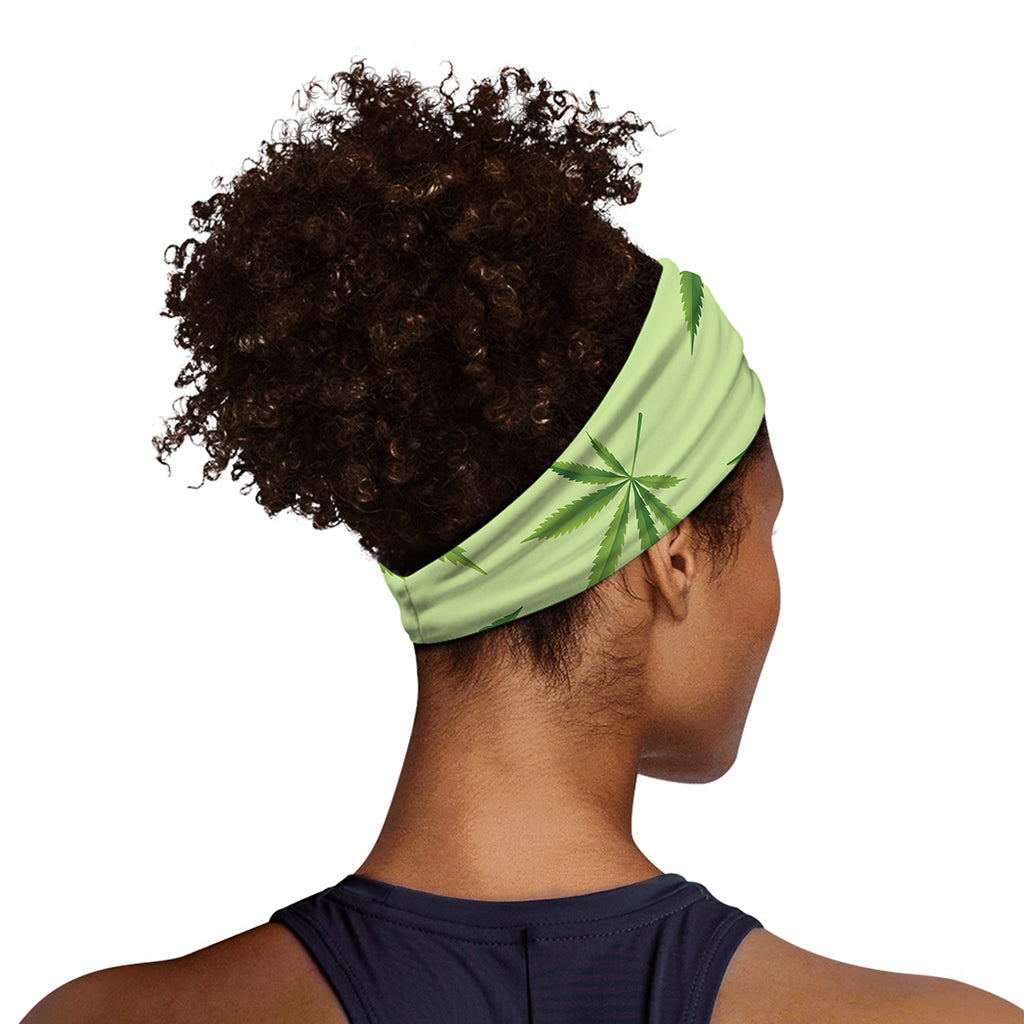 Green Hemp Leaves Pattern Print Sports Headband