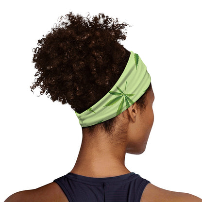 Green Hemp Leaves Pattern Print Sports Headband