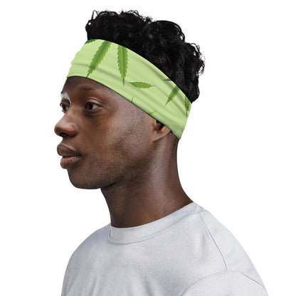Green Hemp Leaves Pattern Print Sports Headband