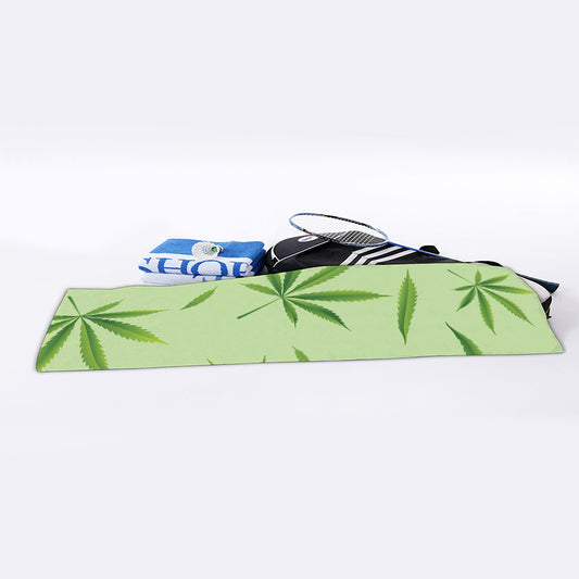 Green Hemp Leaves Pattern Print Sports Towel
