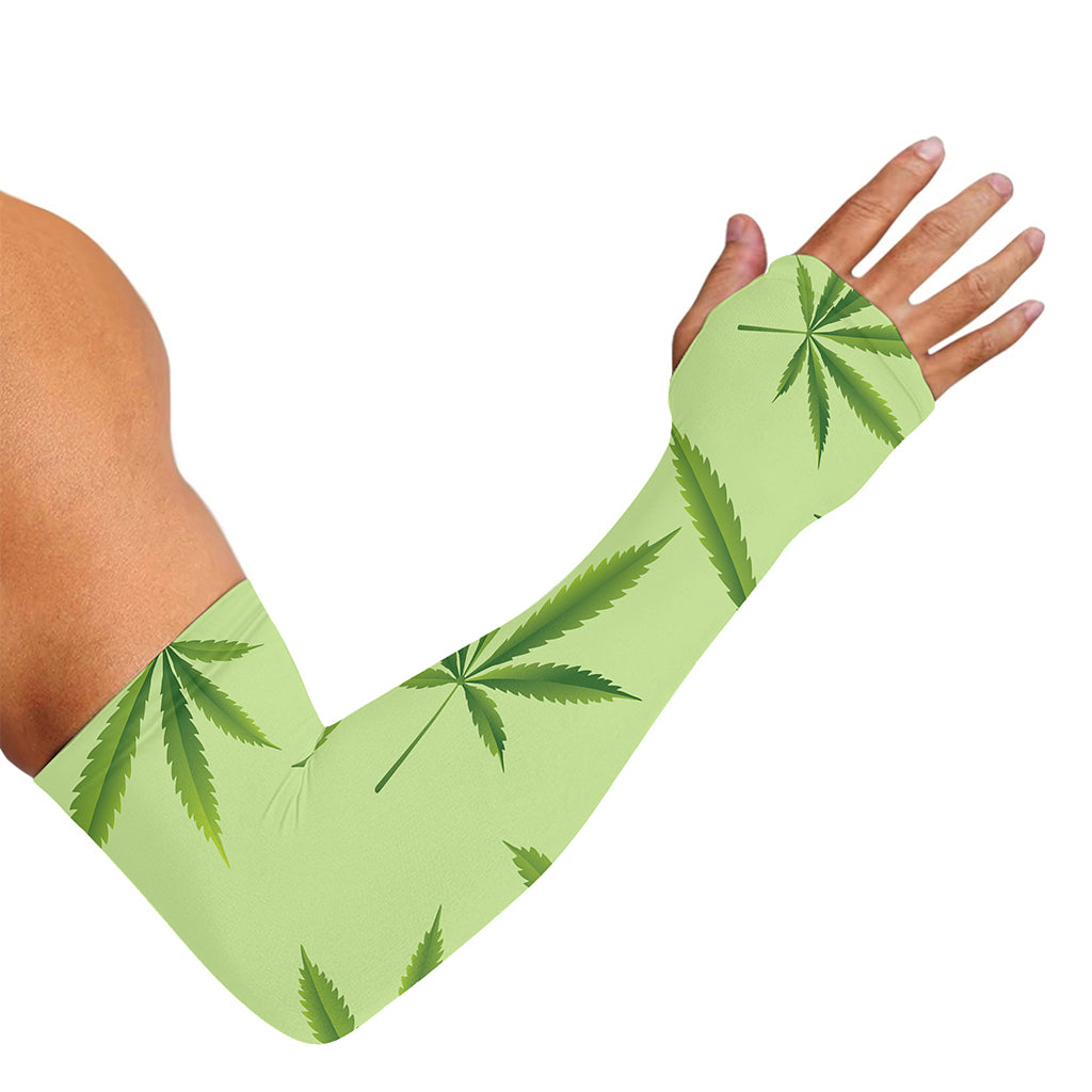 Green Hemp Leaves Pattern Print Sun Protection Arm Sleeves