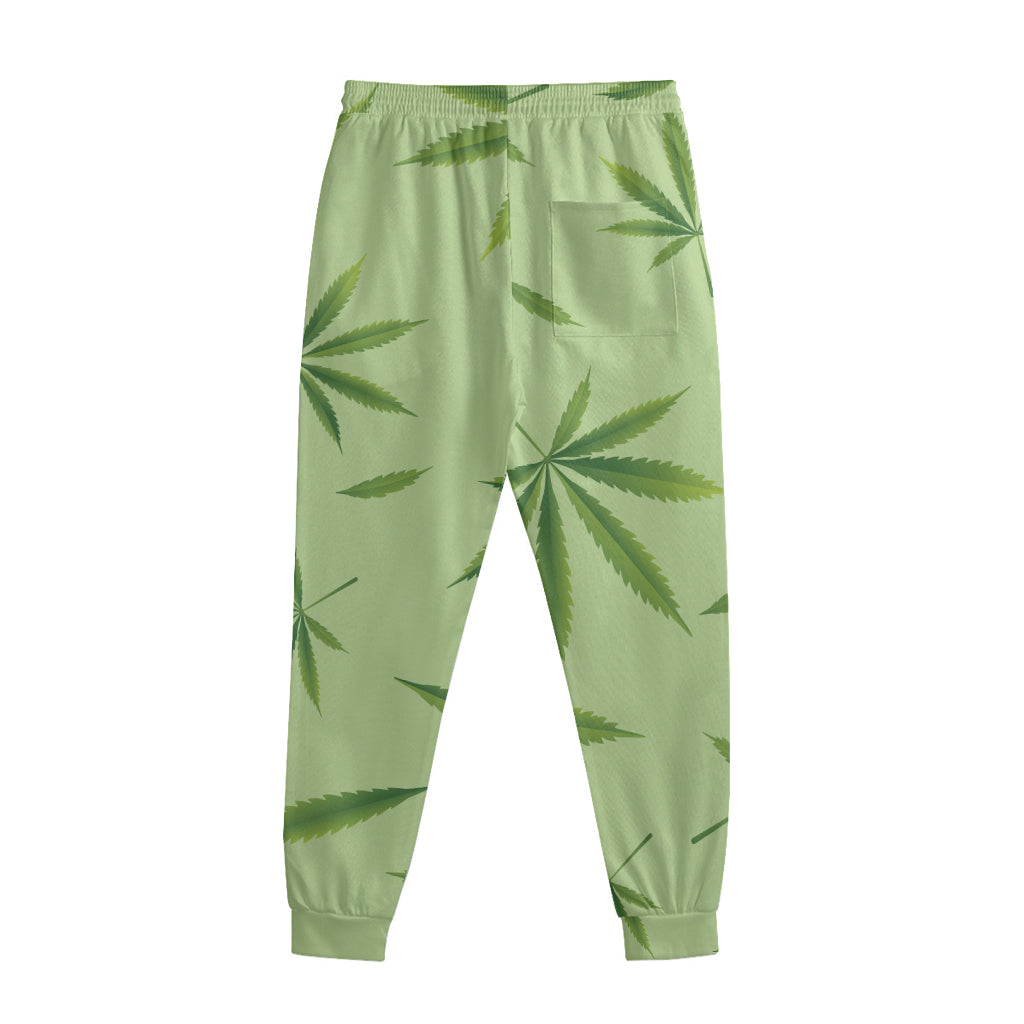 Green Hemp Leaves Pattern Print Sweatpants