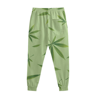 Green Hemp Leaves Pattern Print Sweatpants