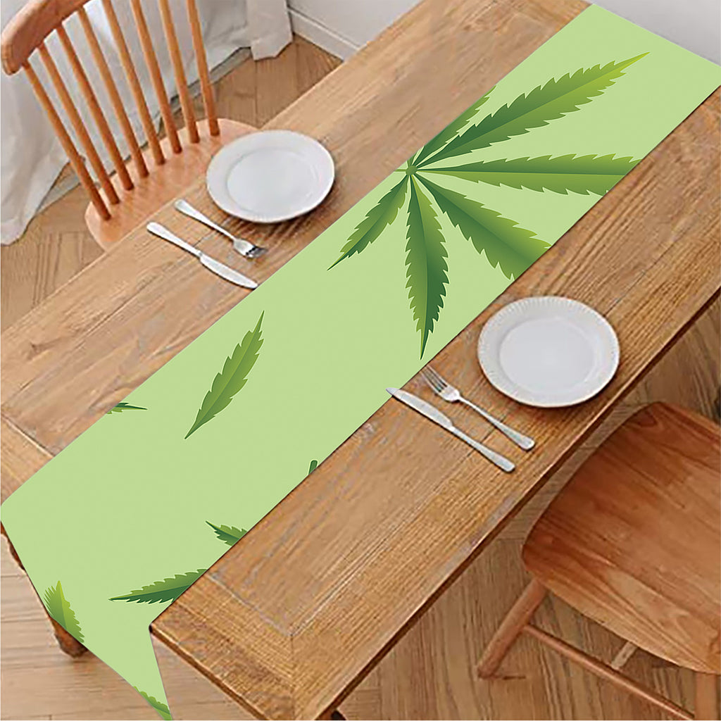 Green Hemp Leaves Pattern Print Table Runner