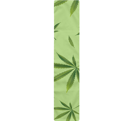 Green Hemp Leaves Pattern Print Table Runner