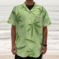 Green Hemp Leaves Pattern Print Textured Short Sleeve Shirt