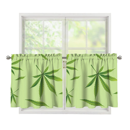 Green Hemp Leaves Pattern Print Tier Curtains