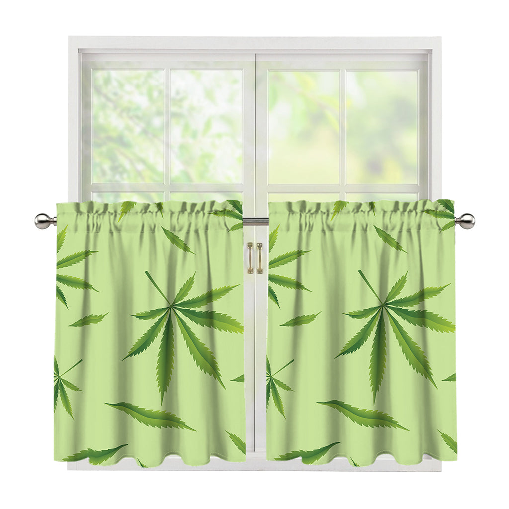 Green Hemp Leaves Pattern Print Tier Curtains