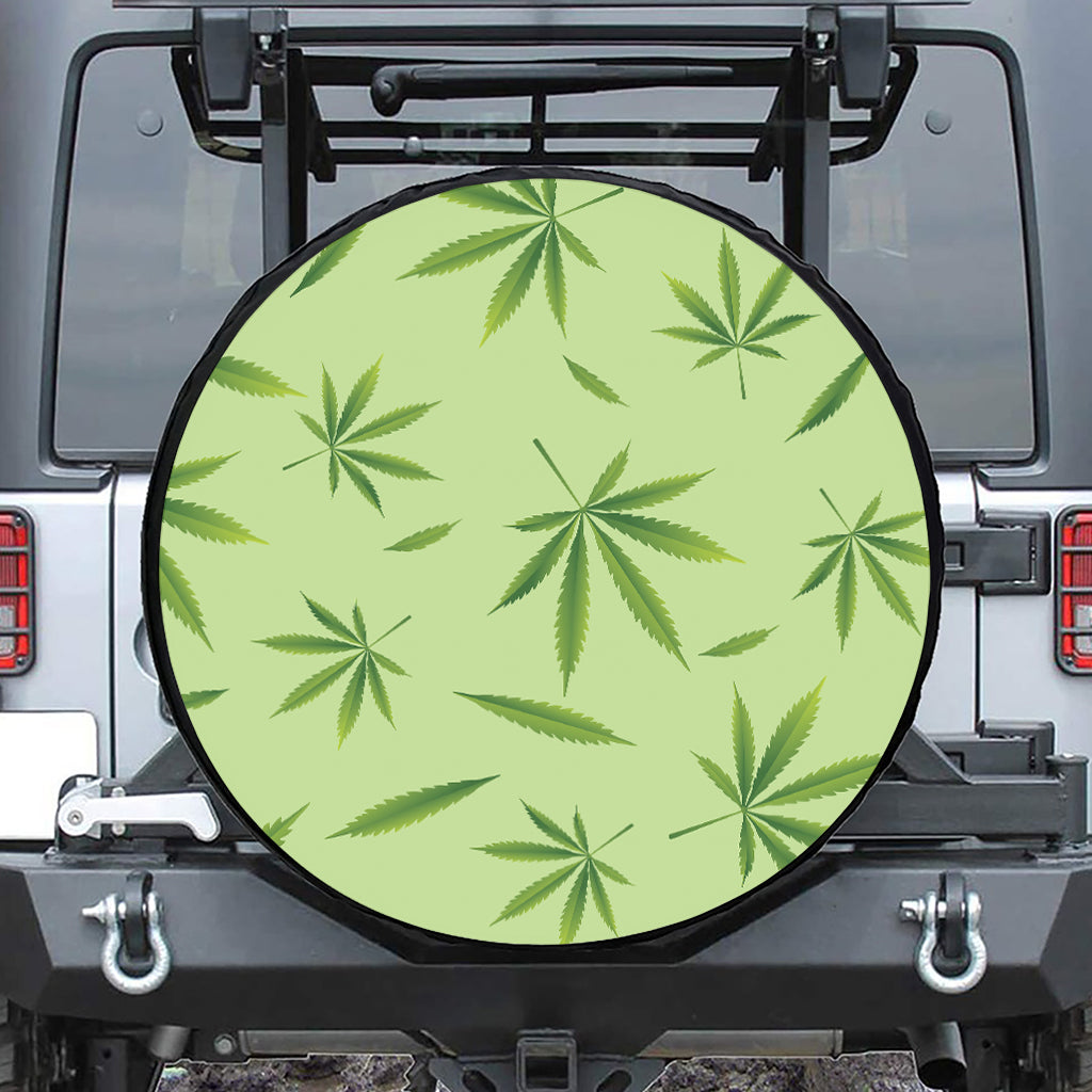 Green Hemp Leaves Pattern Print Tire Cover