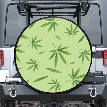 Green Hemp Leaves Pattern Print Tire Cover