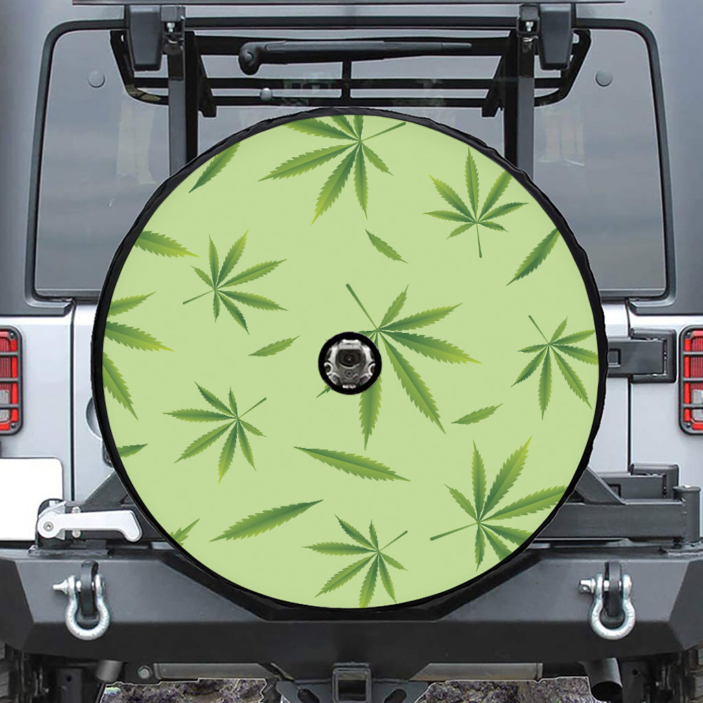 Green Hemp Leaves Pattern Print Tire Cover With Camera Hole