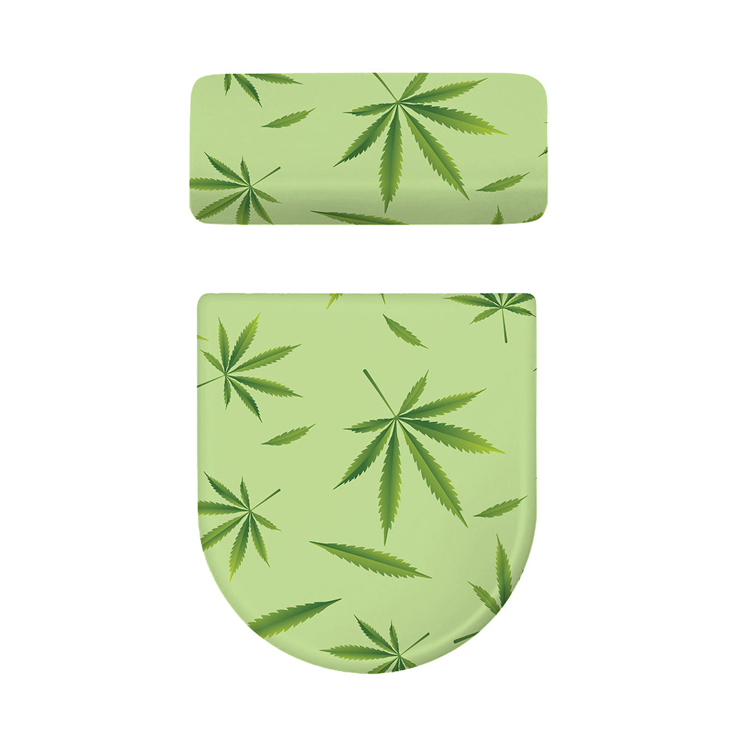 Green Hemp Leaves Pattern Print Toilet Lid And Tank Cover Set