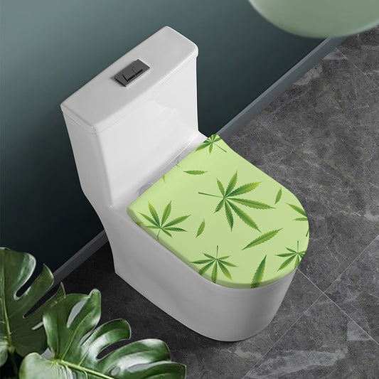 Green Hemp Leaves Pattern Print Toilet Lid Cover