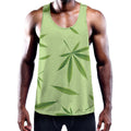Green Hemp Leaves Pattern Print Men's Workout Tank Top