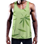 Green Hemp Leaves Pattern Print Training Tank Top
