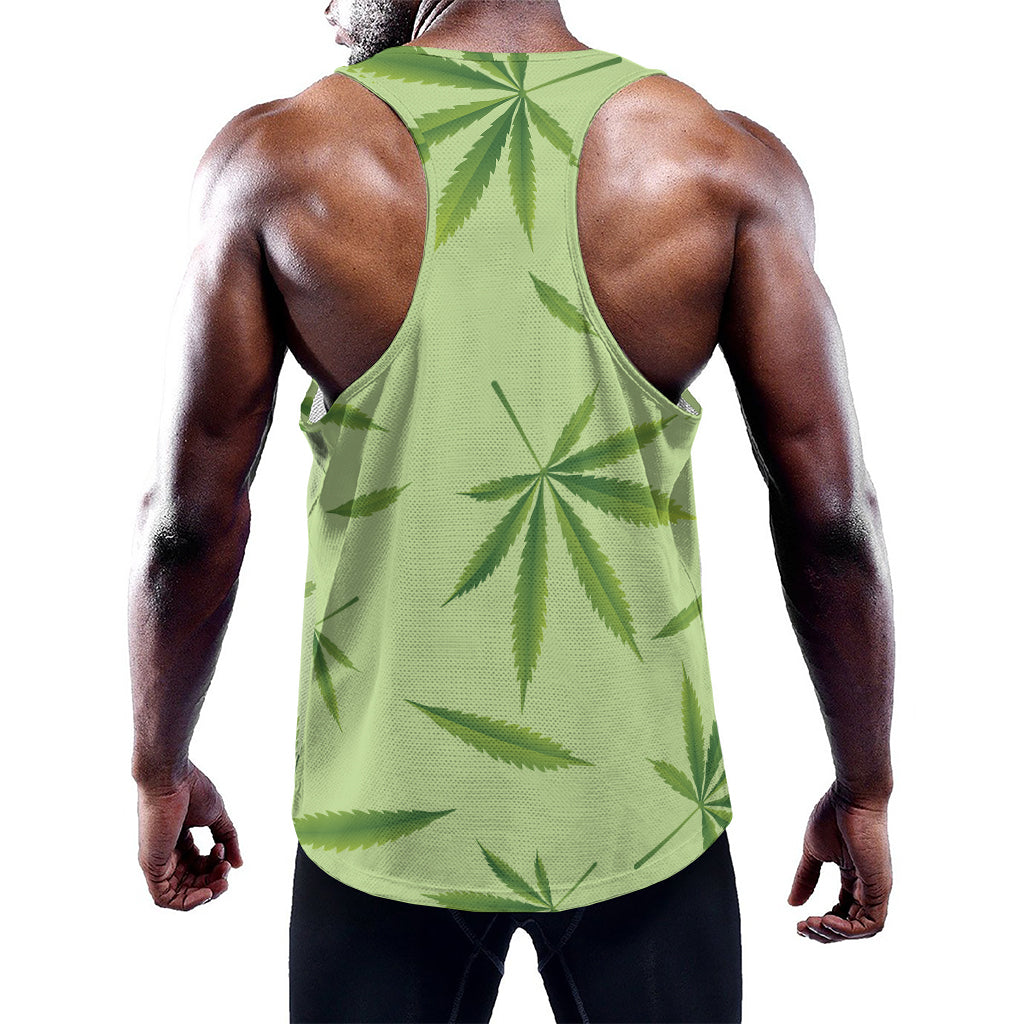 Green Hemp Leaves Pattern Print Training Tank Top