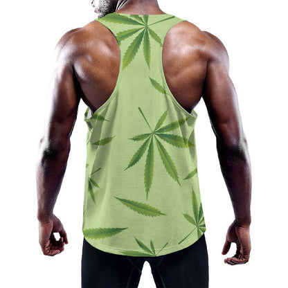 Green Hemp Leaves Pattern Print Training Tank Top