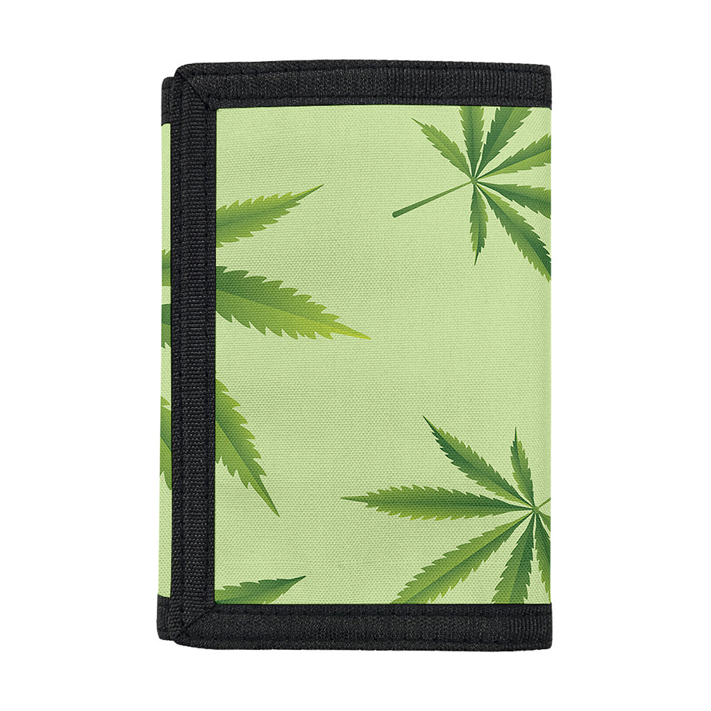 Green Hemp Leaves Pattern Print Trifold Wallet