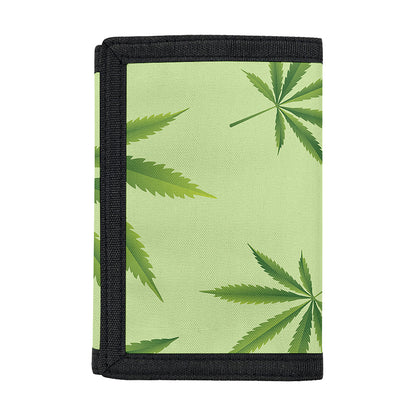 Green Hemp Leaves Pattern Print Trifold Wallet