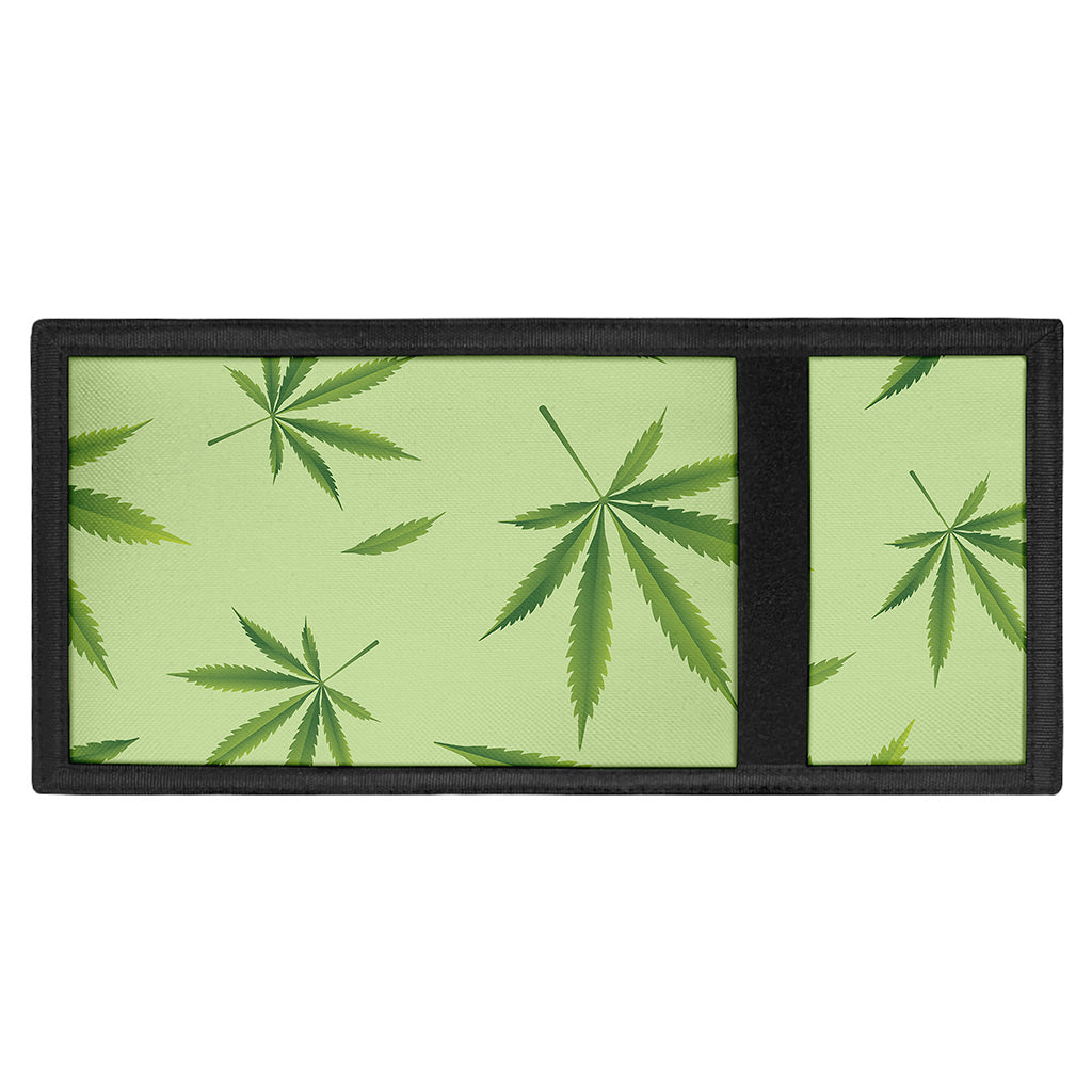 Green Hemp Leaves Pattern Print Trifold Wallet