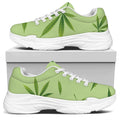 Green Hemp Leaves Pattern Print White Chunky Shoes