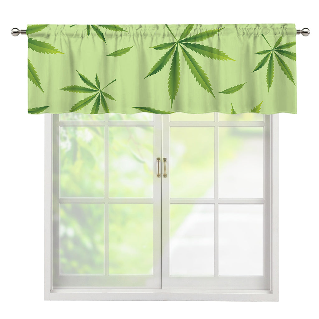 Green Hemp Leaves Pattern Print Window Valance