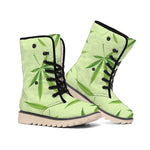 Green Hemp Leaves Pattern Print Winter Boots