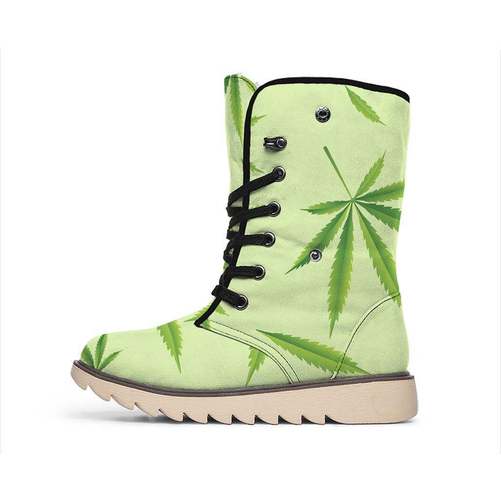 Green Hemp Leaves Pattern Print Winter Boots