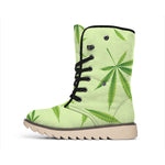 Green Hemp Leaves Pattern Print Winter Boots