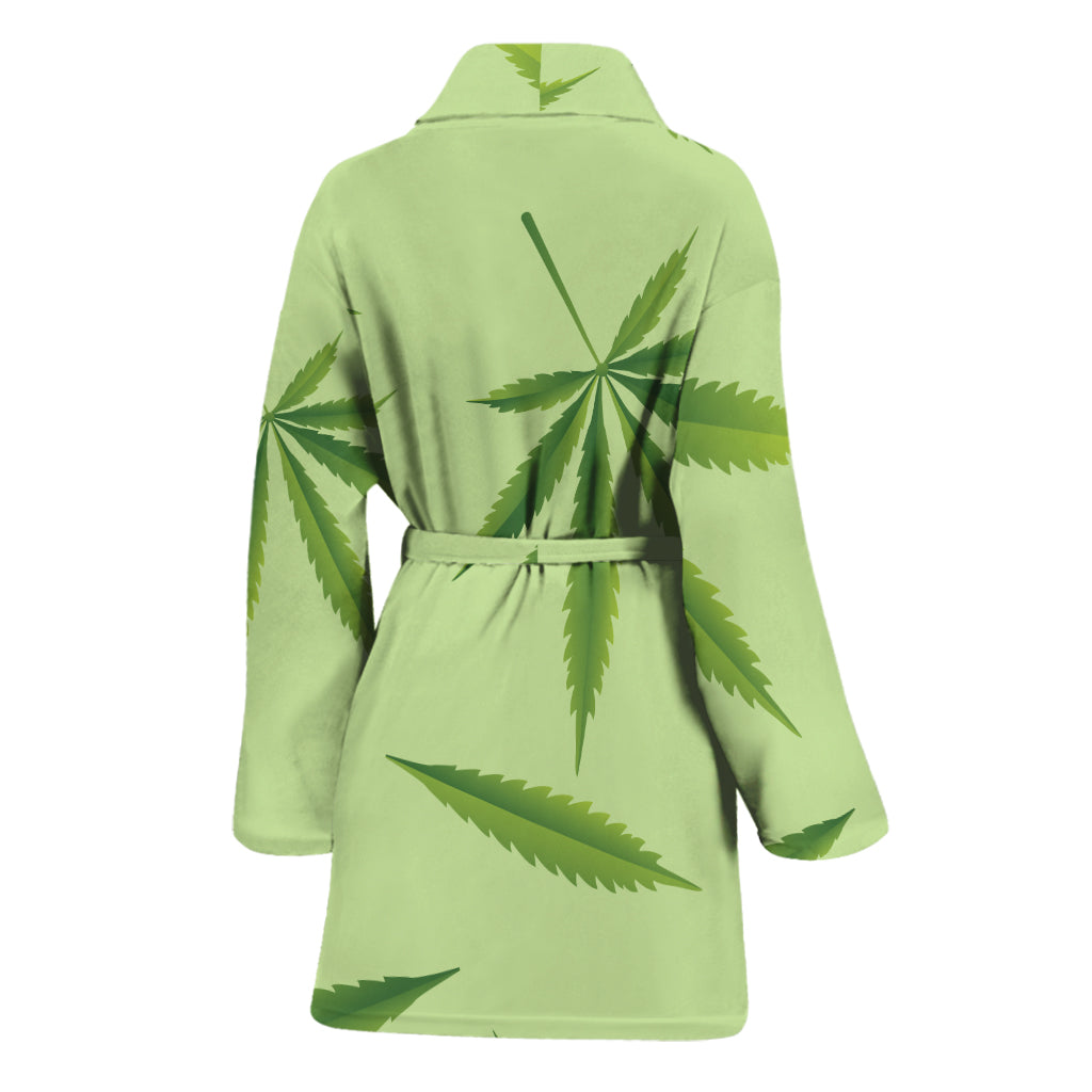 Green Hemp Leaves Pattern Print Women's Bathrobe