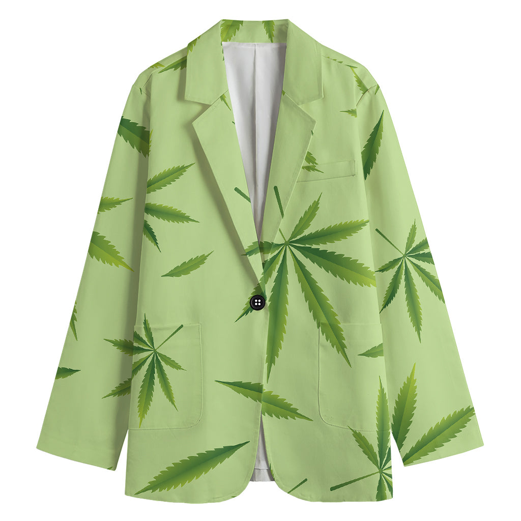 Green Hemp Leaves Pattern Print Women's Blazer