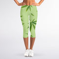 Green Hemp Leaves Pattern Print Women's Capri Leggings