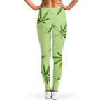 Green Hemp Leaves Pattern Print Women's Leggings