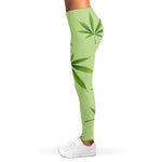 Green Hemp Leaves Pattern Print Women's Leggings